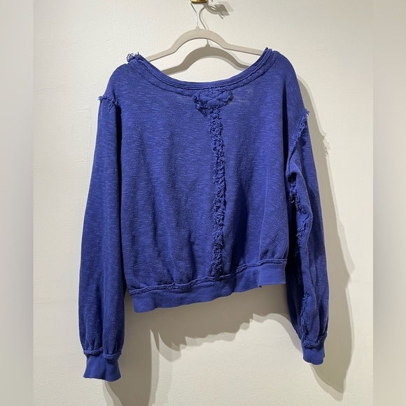 Free People Golden Road Cardigan Sweater Crop Distressed Blue Violet Size Medium - Picture 5 of 5